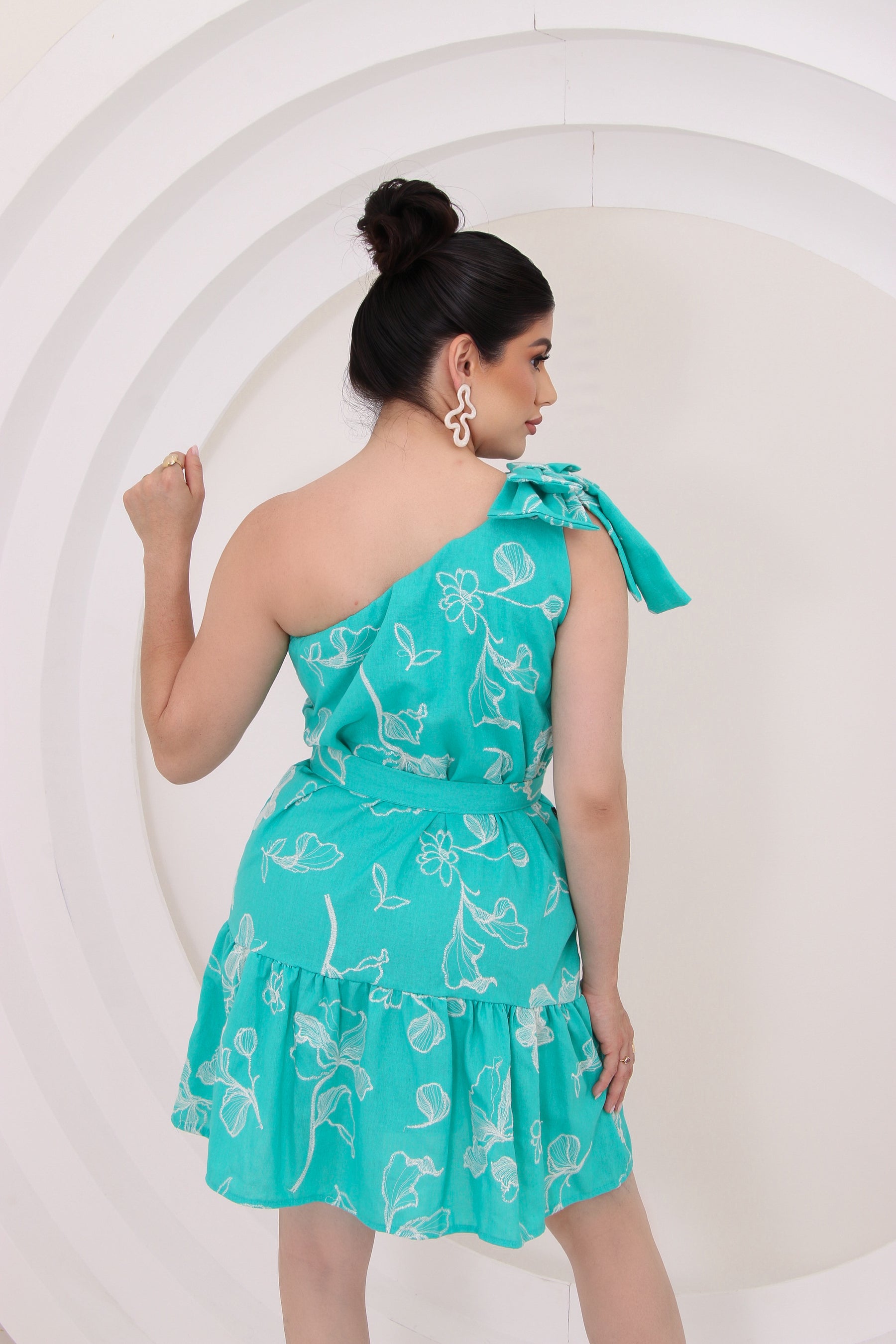 Vestido Curto Bordado Verde