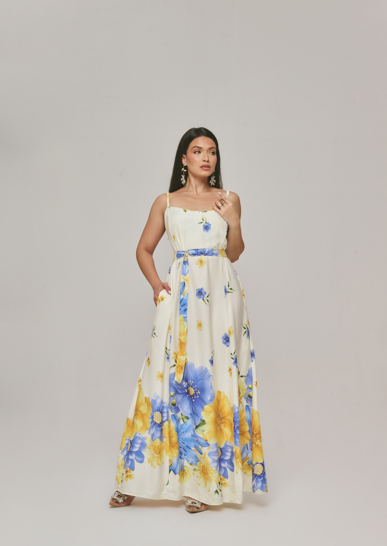 VESTIDO LONGO VISCOSE SARJA