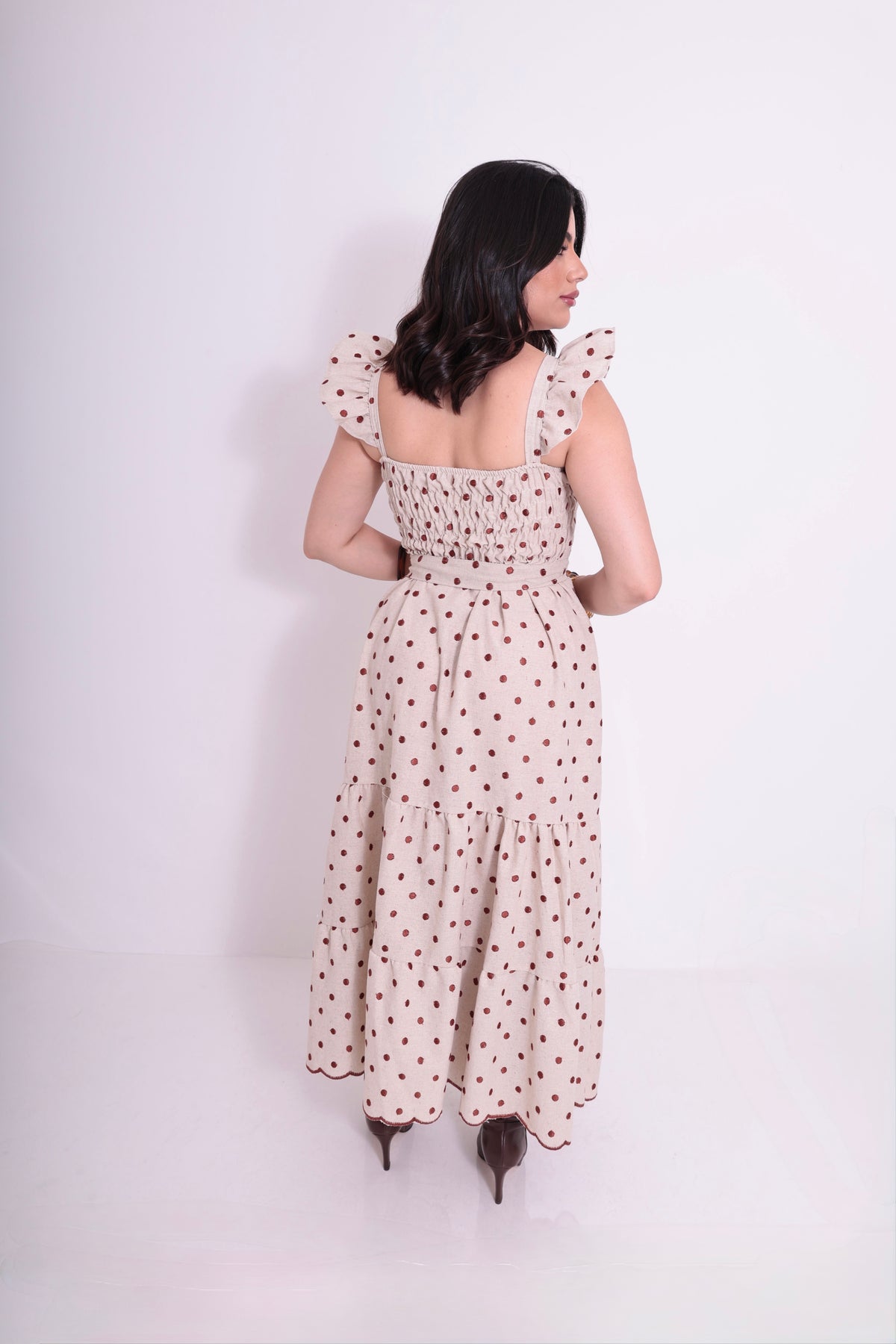 Vestido Longo Bordado Bolinha