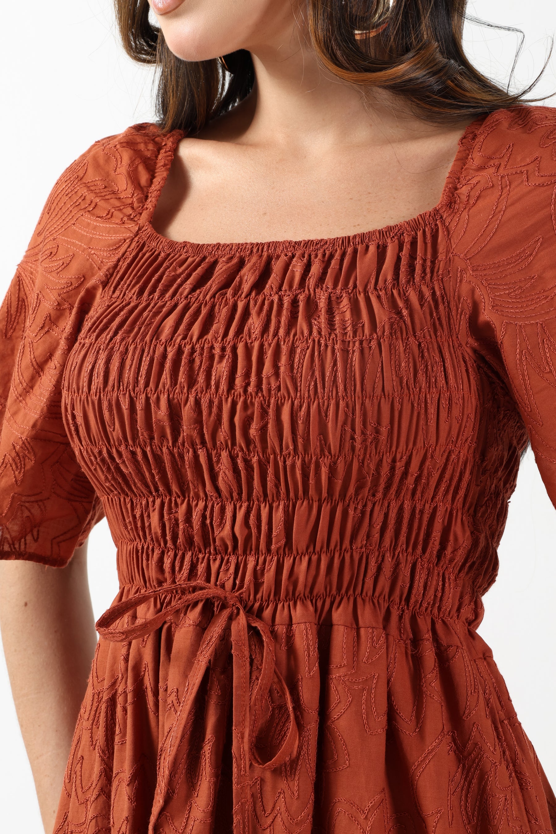 VESTIDO LONGO RECHILIEU ALGODÃO