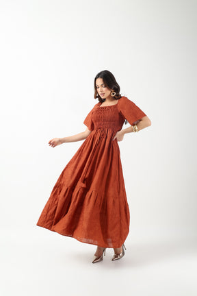 VESTIDO LONGO RECHILIEU ALGODÃO