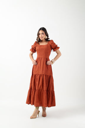 VESTIDO LONGO RECHILIEU ALGODÃO