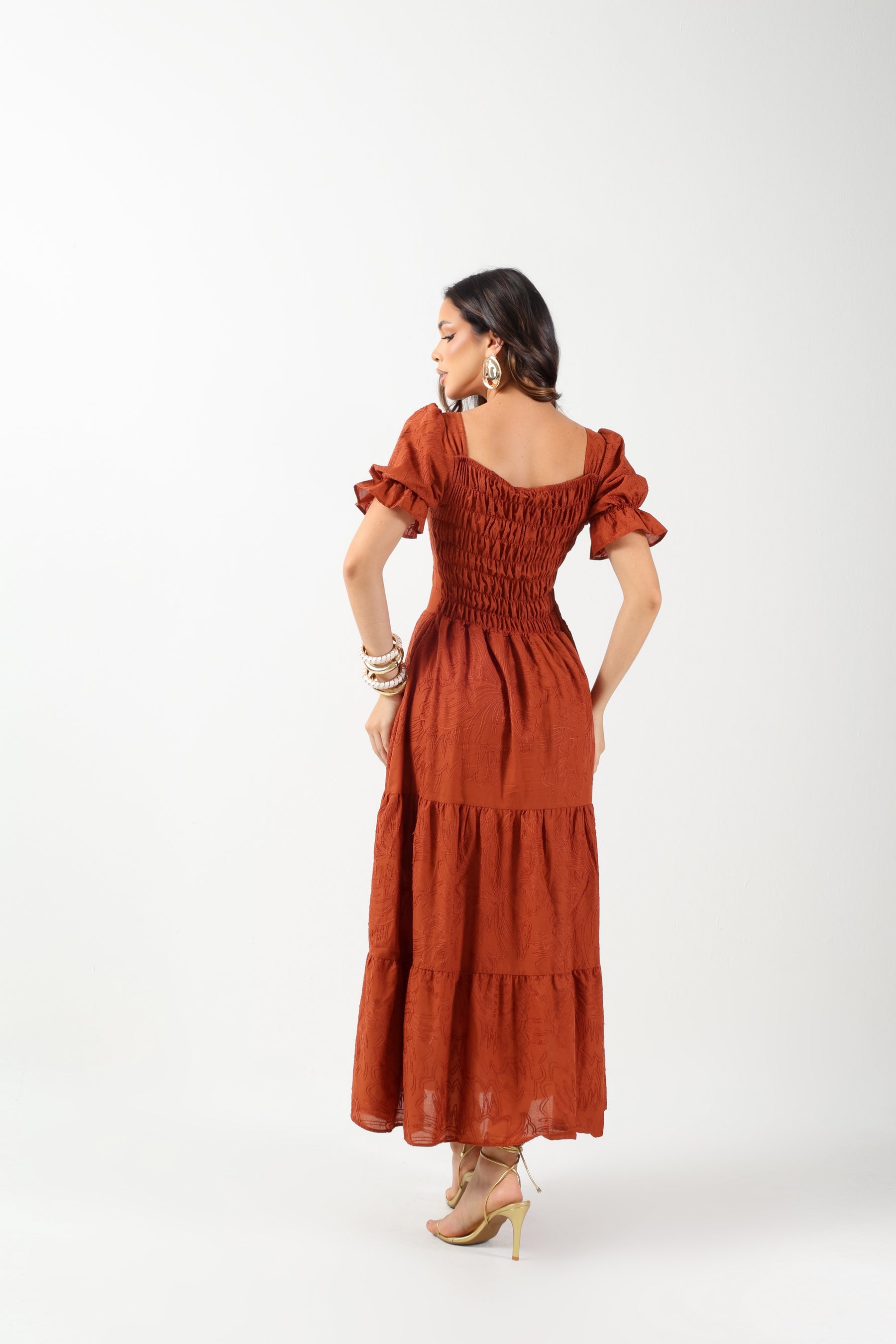 VESTIDO LONGO RECHILIEU ALGODÃO