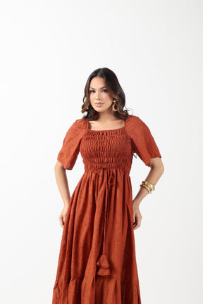 VESTIDO LONGO RECHILIEU ALGODÃO